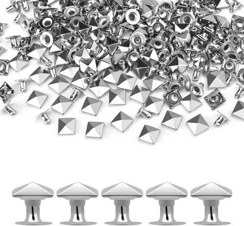 Miniatura 9 de CooBigo 100 juegos de remaches rápidos piramidales de 0.394 pulgadas, remaches pequeños de metal para muñecas de cuero, botas, ropa, collares