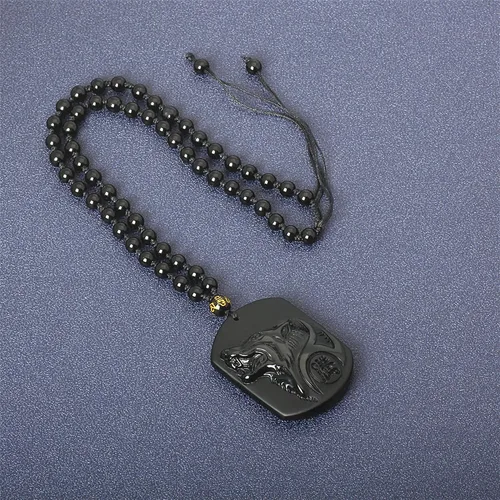 Miniatura 4 de Collar de obsidiana negra con dije de protección de amuleto de la suerte con cadena de cuentas extendida, piedra de cristal curativo, collares