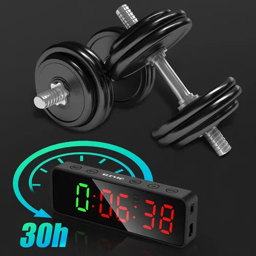 Miniatura 7 de Reloj con temporizador de gimnasio pequeño, cronómetro magnético con temporizador de intervalos de entrenamiento, pantalla digital LED grande