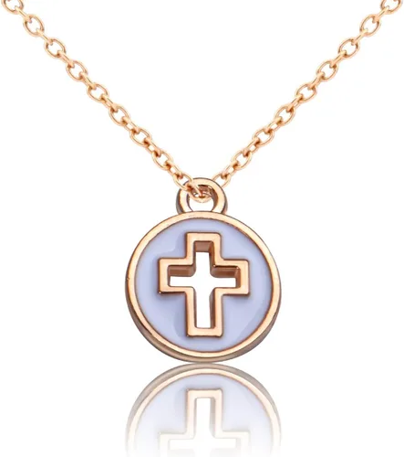 Miniatura 5 de Aylifu 40 dijes redondos de cruz esmaltada de aleación de crucifijo para hacer joyas, pulseras, collares, 4