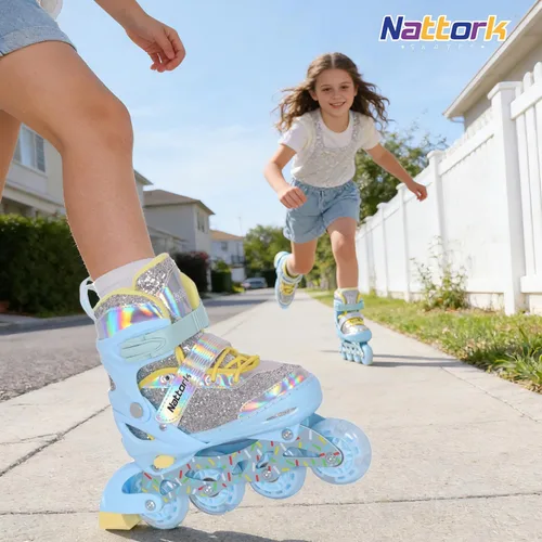 Miniatura 6 de Nattork Patines en línea para niños y niñas, patines ajustables con ruedas iluminadas para edades de 3 a 12 años, el mejor regalo de cumpleaños