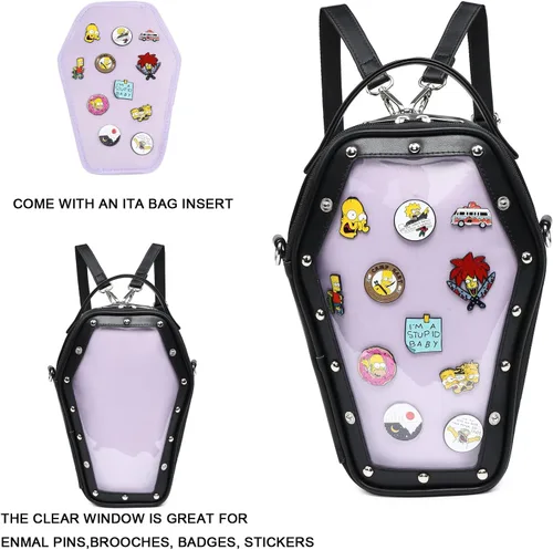 Miniatura 3 de Ita Bag Mochila gótica forma ataúd monederos y bolsos de moda Halloween JK bolsas correas cruzadas desmontables, B-negro Púrpura, Classic