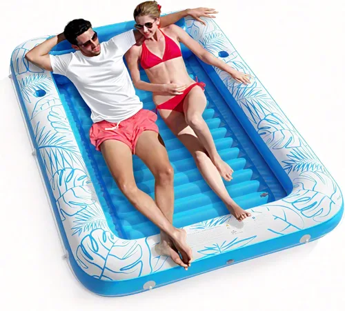 Miniatura 8 de Jasonwell Flotador de piscina inflable 4 en 1 para bronceado - Flotador de balsa para tomar el sol, juguetes, colchoneta para cama de bronceado Base