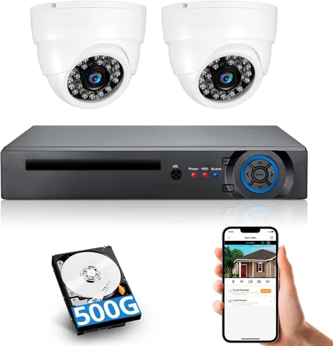 Fuers Sistema de cámara de seguridad de vigilancia H.265+ de 8 canales con detección humana AI, 2 cámaras domo con cable 2592TVL de 5MP para uso en
