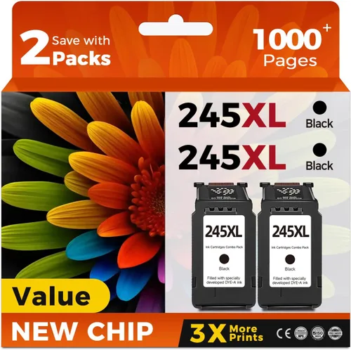 Skyink - Cartucho de tinta compatible 245XL para Canon 245 XL PG-245 PG245 (negro, paquete de 2) para usar con impresoras MX490, TR4520, TS3322,