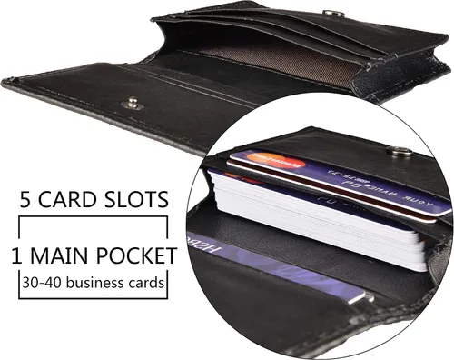 Miniatura 3 de RFID Cuero Genuino Bifold ID/Business Tarjeta de Crédito Caso Titular para Hombres Delgado Bolsillo Frontal Billetera Botón Negro