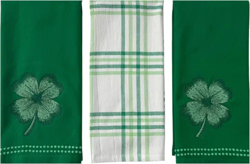 Serafina Home Toallas de cocina de mano para invitados de baño irlandeses del día de San Patricio: suave y absorbente bordado, diseño de trébol de