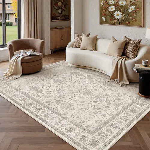 Miniatura 78 de PureCozy - Alfombra de área beige de 8 x 10, lavable, vintage, alfombra para sala de estar, dormitorio, gran alfombra suave retro de pelo bajo