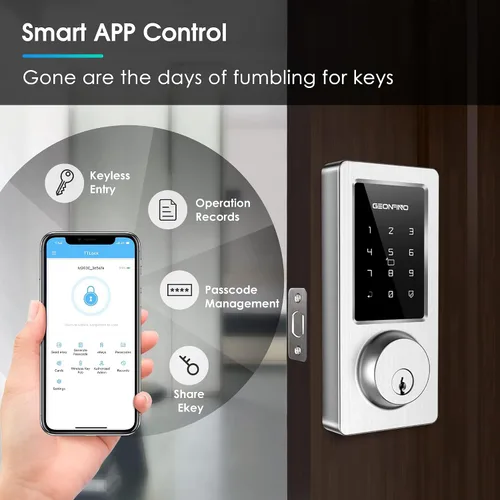 Miniatura 7 de Cerradura de puerta de entrada sin llave, cerradura inteligente con aplicación Bluetooth, teclado electrónico, tarjeta IC, llaves de repuesto