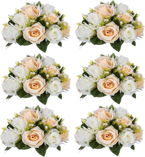 Miniatura 34 de Sziqiqi - 2 flores artificiales, flores de seda, 15 tallos para centros de mesa de flores o arreglos colgantes. Blanco puro
