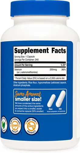 Miniatura 4 de Nutricost Selenio 200mcg, 240 cápsulas vegetales (3 botellas) - Sin OMG, sin gluten, L-selenometionina..