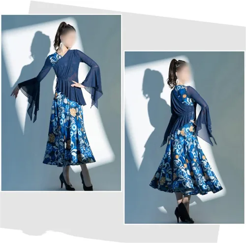 Miniatura 5 de DANN Flora - Disfraces de baile de malla, manga larga, vestido de baile de tango Foxtrot