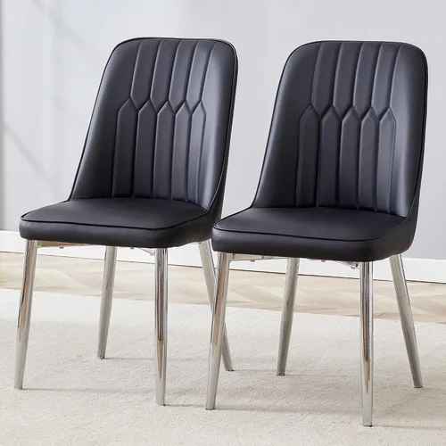 Miniatura 32 de Juego de 2 sillas de comedor, sillas de comedor modernas, equipadas con cojines de respaldo de cuero PU y patas de metal negro, adecuadas