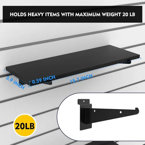 Miniatura 3 de Paquete de 3 estantes de madera con listones de pared de 15.7 x 6 pulgadas, estantes de pared con soportes de metal, accesorios organizadores