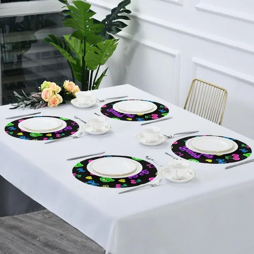Miniatura 7 de Manteles individuales redondos de color negro a granel con oso de feliz cumpleaños para niños de 15 x 15 pulgadas individuales para mesa de comedor