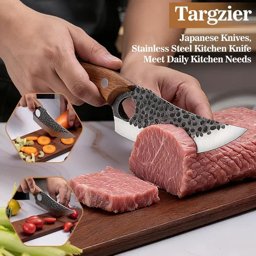 Miniatura 5 de Cuchillo de chef, cuchillo de cocina para deshuesar, cortar y cortar, cuchillo de carnicero forjado a mano, cuchillo japonés de acero inoxidable
