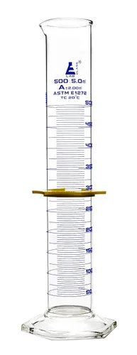 Miniatura 15 de Cilindro graduado, 50 mL - ASTM, tolerancia clase A ± 0.0 fl oz - Collar protector, base hexagonal - Graduaciones azules - Vidrio de borosilicato