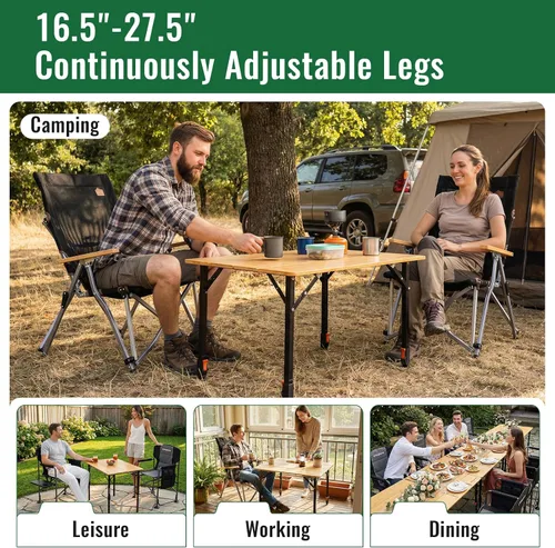 Miniatura 9 de KingCamp Mesa plegable de bambú, 4 pliegues, altura ajustable, portátil, para exteriores, ligera y compacta, con marco de aluminio para caravana