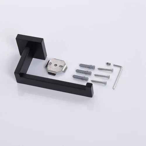 Miniatura 9 de TASTOS Soporte de papel higiénico negro mate, dispensador de rollos de papel higiénico y colgadores montado en la pared para baño y cocina, acero