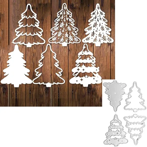 hinana Juego de 4 troqueles de metal para árbol de Navidad, troqueles de corte de árbol de Navidad, plantillas para bricolaje álbumes de recortes,