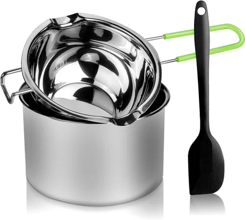 Juego de olla de doble caldera, olla de fusión de acero inoxidable con espátula de silicona para derretir chocolate, jabón, cera, fabricación de