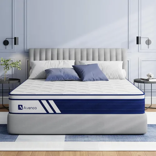 Avenco Colchón híbrido King de 10 pulgadas en caja con espuma viscoelástica de gel y bobinas de bolsillo individuales, colchón de cama King de