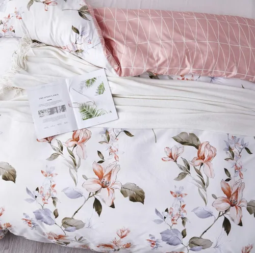 Miniatura 3 de OAITE - Juego de funda de edredón de 100% algodón con patrón floral, juego de ropa de cama suave que incluye 3 piezas