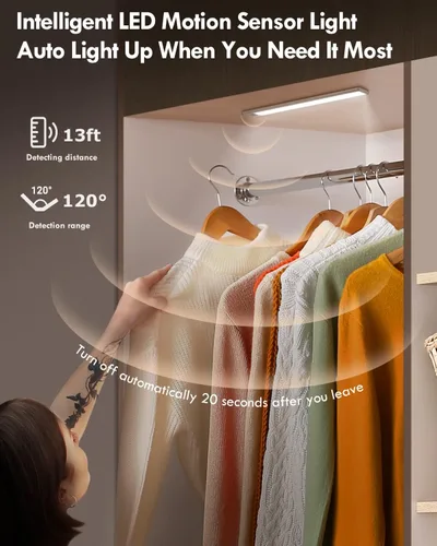 Miniatura 4 de BLS Luces LED para Armario, Luz con Sensor de Movimiento de 52LED para Interiores, Luces Bajo Gabinete Recargables USB-C, Iluminación Bajo Gabinete