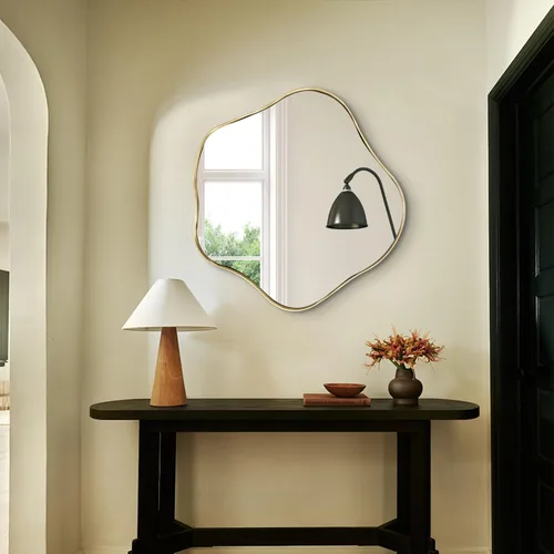 Miniatura 14 de Espejo redondo irregular, espejo festoneado de 16 pulgadas para sobre el fregadero, espejos de pared asimétricos decorativos, modernos espejos