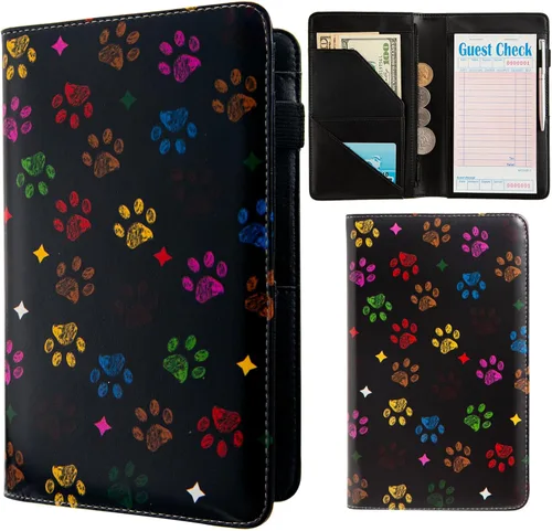 Miniatura 17 de Libretas para camarera de AIRMORS, con bolsillo con cremallera, libreta de cuero para camarera, cartera organizadora de dinero para camarero