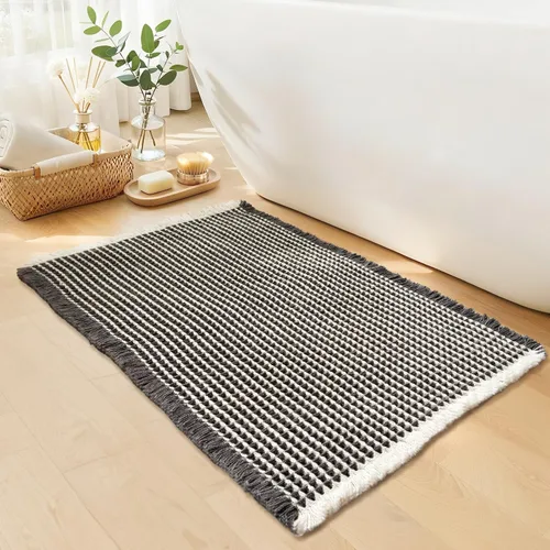 Miniatura 17 de Tapete de baño estilo gofre, tapete de baño bohemio, antideslizante, lavable, súper absorbente y de secado rápido, tapetes de baño pequeños, Caqui
