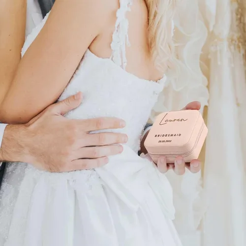Miniatura 6 de DayOfShe Regalos de dama de honor, joyero personalizado para dama de honor, de cuero, pequeño organizador de joyas de viaje, estuche para anillos