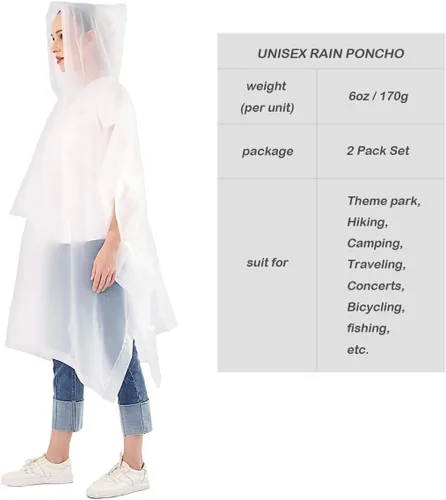 Miniatura 18 de ANTVEE Ponchos de lluvia para adultos, impermeable, portátil, reutilizable, paquete de 2 con capucha con cordón, se mantiene seco