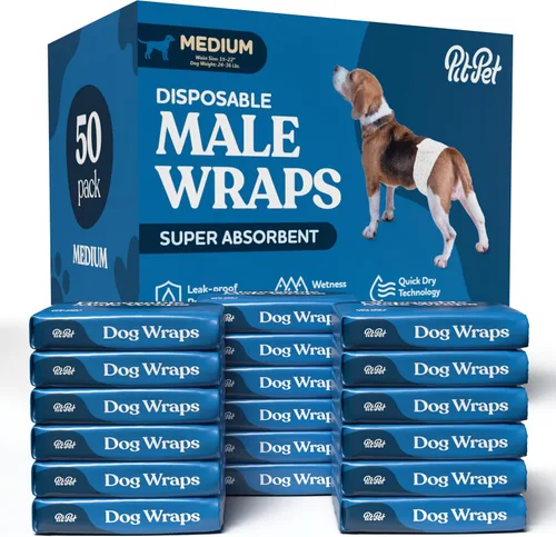 Miniatura 14 de Pañales cómodos para perros machos, paquete de 30 envolturas desechables súper absorbentes para perros machos, tecnología FlashDry Gel con indicador