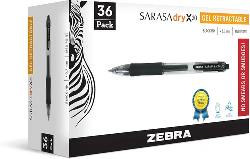 Miniatura 7 de Zebra Pen Sarasa Dry X20 - Bolígrafos de gel retráctiles, punta media de 0.028 in, tinta negra con tecnología de tinta de secado rápido, ideales