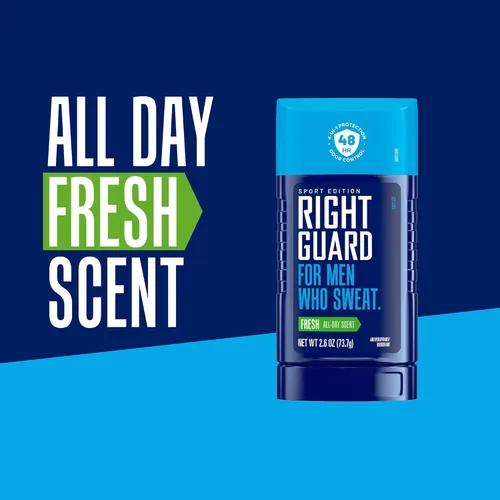 Miniatura 5 de Right Guard Sport Fresh Scent Antitranspirante y desodorante invisible sólido – Desodorante 4 en 1 para hombres, bloquea el sudor, protección contra