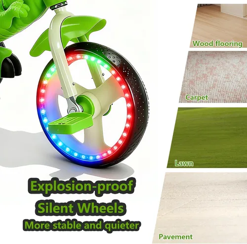 Miniatura 4 de NMM Triciclo de Dinosaurio para Niños Pequeños, Triciclo para Niños con Música, LED, Triciclos para Niños de 3-5 Años, para Ciclista, Rueda Grande