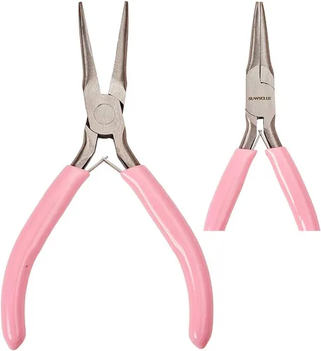 Miniatura 5 de SUNNYCLUE Alicates de punta de cadena de 5 pulgadas de largo con mandíbulas planas, mini alicates de precisión para hacer joyas, proyectos de Rosa 5