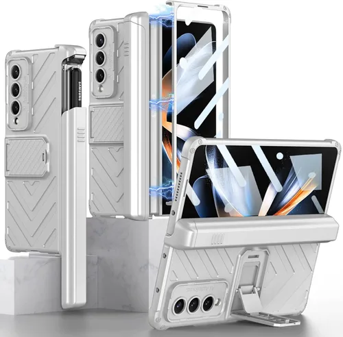 Miniatura 12 de Miimall Funda compatible con Samsung Galaxy Z Fold 4 con soporte para bolígrafo, protector de pantalla de vidrio templado integrado + función atril