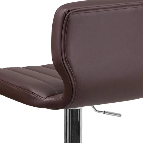 Miniatura 9 de EMMA + OLIVER Brown Vinyl Adjustable Height Vertical Stitch Back Barstool