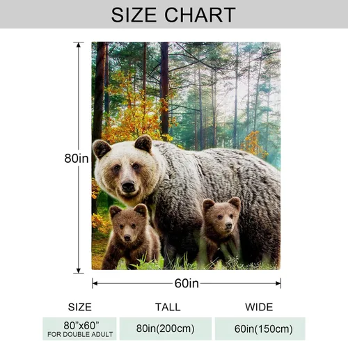 Miniatura 3 de Manta de Forro Polar de 80"x60", Suave, Acogedora, Cálida, Difusa, Manta de Franela de Felpa, Familia de Osos Pardos en el Bosque, Manta para Sofá