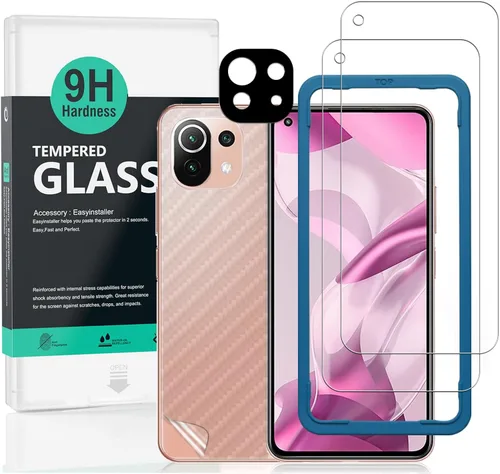 Ibywind Protector de pantalla para Xiaomi 11 Lite 5G NE/Mi 11 Lite 5G/4G, con 2 piezas de vidrio templado, 1 protector de lente de cámara, 1