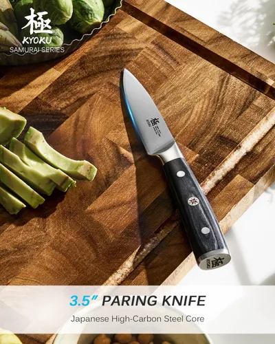 Miniatura 2 de KYOKU Cuchillo de pelar de 3.5 pulgadas, cuchillo de pelar de la serie Samurai con mango de madera de Pakka, cuchillo afilado de acero de alto