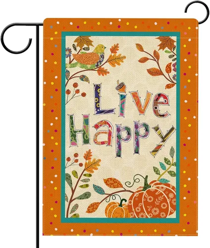 Miniatura 10 de Hzppyz Live Happy - Bandera decorativa grande para casa, diseño de pájaro, primavera y verano, cita inspiradora para jardín, patio, decoración
