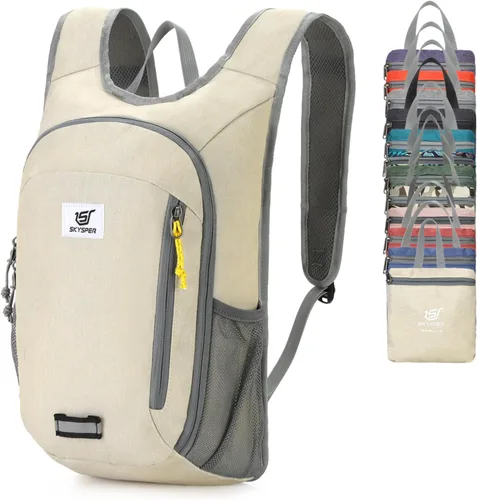 SKYSPER Mochila Pequeña de Día 10L Mochila de Senderismo Plegable Ligera Mochila de Viaje de Día para Mujeres y Hombres Crema