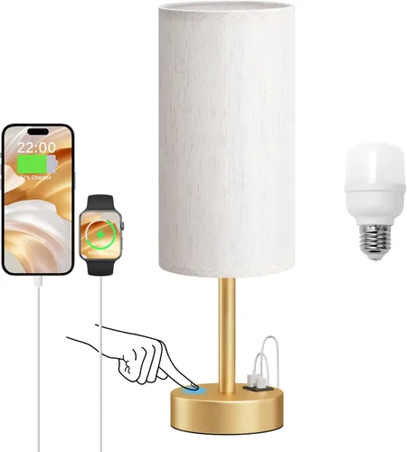 Miniatura 13 de Lámparas de mesita táctiles negras para niñas - Lámpara de noche pequeña con puertos de carga USB-C y USB, lámpara de mesa de control de 3 vías
