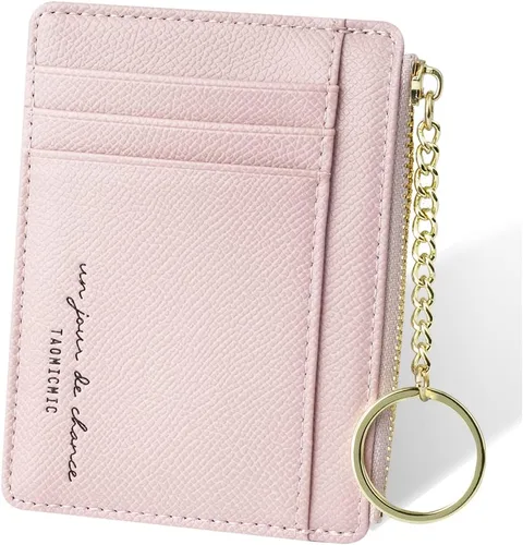 Miniatura 98 de URAQT Cartera para tarjetas de crédito, cartera minimalista de cuero delgado con cremallera, mini protector de tarjeta de crédito, llavero bolsillo