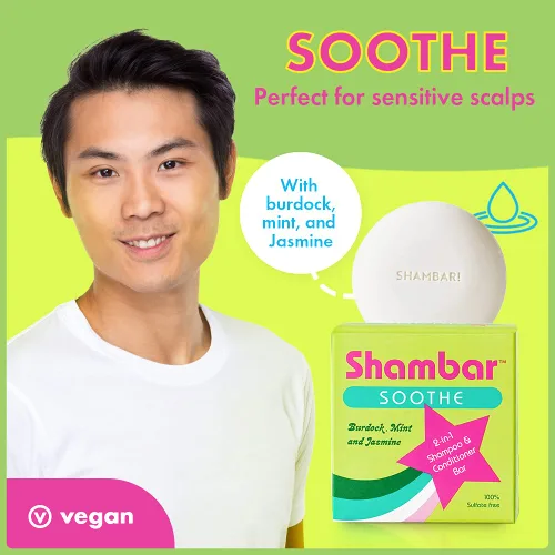 Miniatura 3 de Shambar SOOTHE - Barra de champú y acondicionador totalmente natural, lavado de cabello sólido con bardana, menta y jazmín, sin sulfatos y vegano