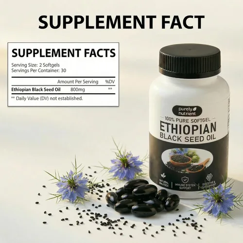 Miniatura 3 de Aceite de semilla negra etíope puramente nutritiva, cápsulas de aceite de semilla negra puramente etíope con 4.64% de timoquinona, aceite de semilla