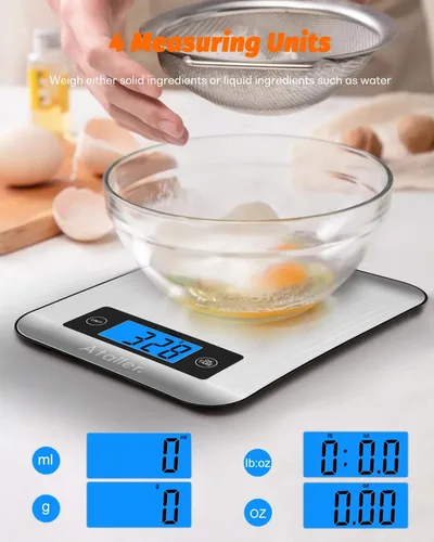 Miniatura 6 de Báscula inteligente de alimentos con calculadora nutricional, aplicación para teléfono inteligente con seguimiento de 26 nutrientes, calorías, Gris